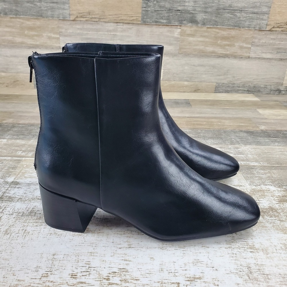 Baretraps Emilie Womens Ankle Boots Sz 9.5 W Black Leather Block Heel Back Zip